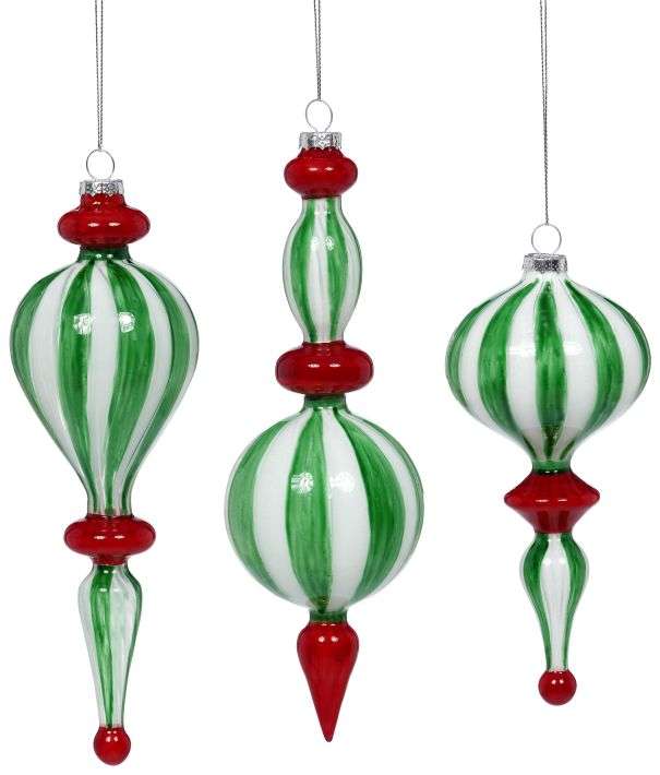 Mark Roberts Peppermint Finial Ornament, Set of 3 - 7-11 Inches