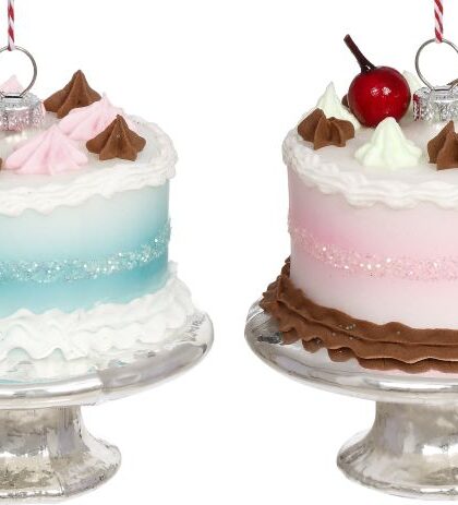 Birthday Cake Ornament, Assortment of 2 - 4 Inches, Set of 6