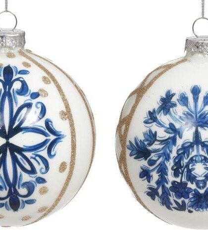 2 Blown Glass Royal Delft Hanging Ornaments 4.5 Inches Free Shipping
