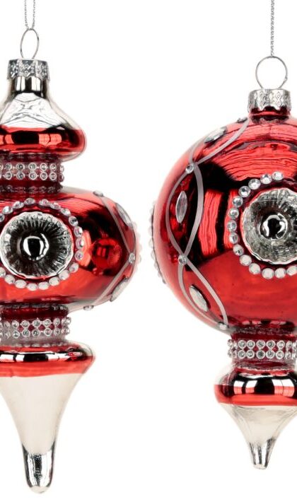 Fancy Crystal Ornament, Assortment of 2 - 5-6 Inches, Set of 12