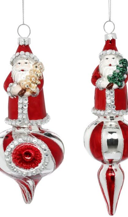 Santa With Christmas Tree Ornament, Assortment of 2- 6-7 Inches, Set of 12