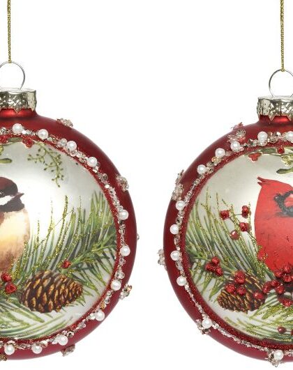Pearl Berry Cardinal Ornament, Assortment of 2 - 4 Inches, Set of 6