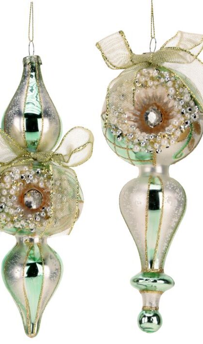 Vintage Pearl Finial Ornament, Assortment of 2 - 7-8 Inches, Set of 12