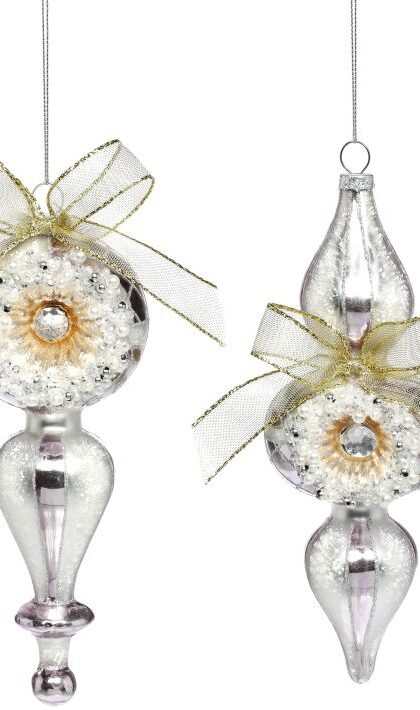 Vintage Pearl Finial Ornament, Assortment of 2 - 7-8 Inches, Set of 12
