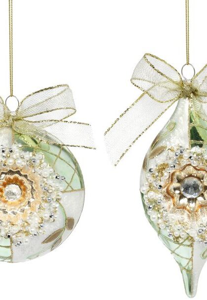 Ribboned Pearl Ornament, Assortment of 2 - 5-6 Inches, Set of 6