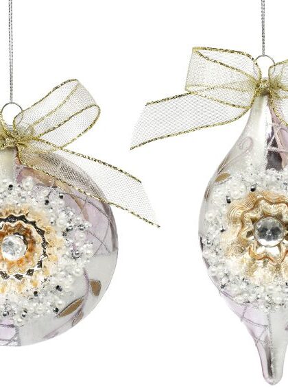 Ribboned Pearl Ornament, Assortment of 2 - 5-6 Inches, Set of 0