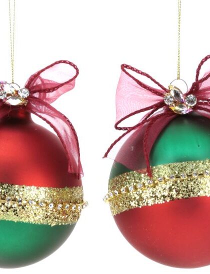 Traditional Ribbon Ball Ornament, Assortment of 2 - 4 Inches, Set of 6