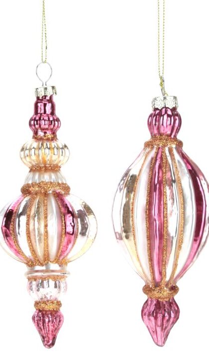 Fancy Teardrop Striped Ornament, Assortment of 2 - 6 Inches, Set of 12
