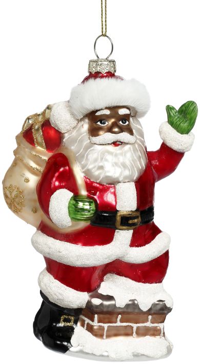 African American Waving Santa Ornament - 6 Inches, Set of 12