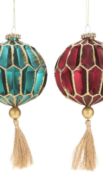 Lantern Relief Ball Ornament, Assortment of 2 - 5 Inches, Set of 6