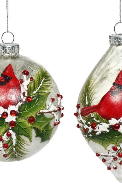 Berry Cardinal Ornament, Assortment of 2 - 4 Inches, Set of 6