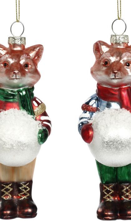 Festive Fox Ornament, Assortment of 2 - 5 Inches, Set of 12