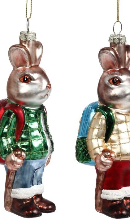 Festive Rabbit Ornament, Assortment of 2- 6 Inches, Set of 12