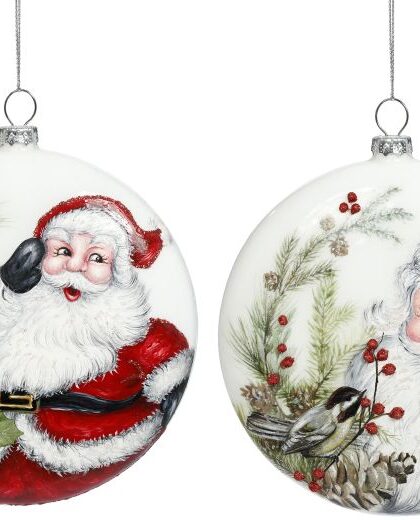 Santa Berry Disc Ornament, Assortment of 2 - 5 Inches, Set of 12