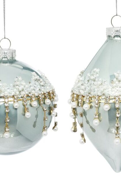 Banded Jewel Ornament, Set of 2 - 4 Inches