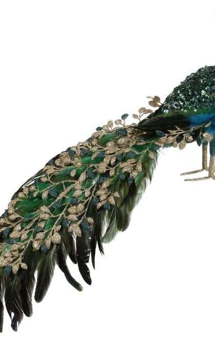 Elegant Fanned Tail Peacock 11 Inches - FREE SHIPPING