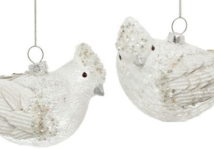 Snowy Bird Ornament, Set of 2 - 5 x 2.5 Inches