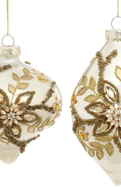 Floral Jeweled Ornament, Set of  2 -