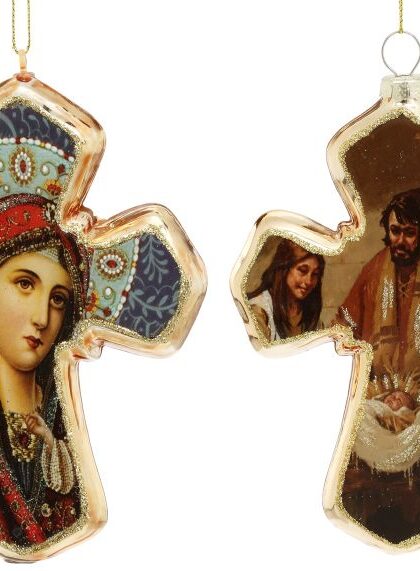 Holy Family Cross Ornament, Set of 2 - 5.5 Inches