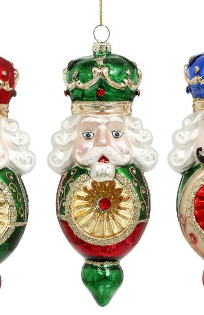 Crowned Nutcracker Ornament, Set of 3 - 7 Inches