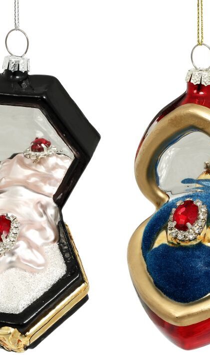 Ring Jewelry Box Ornament, Set of 2 - 3-5 Inches