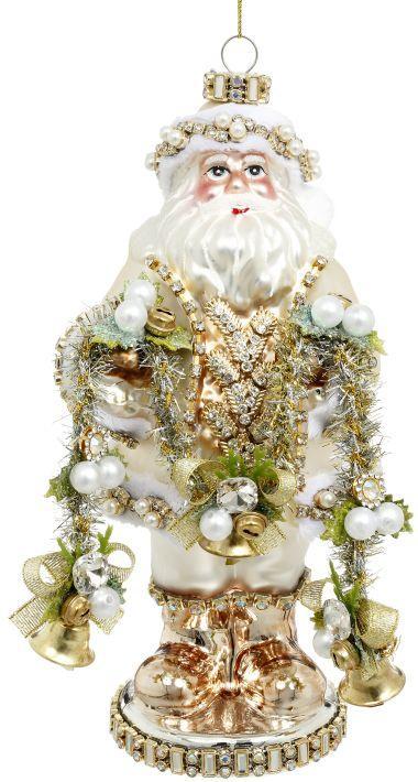 Jeweled Santa Ornament Ivory - 9 Inches (Set of 2) 38-54790-GLD
