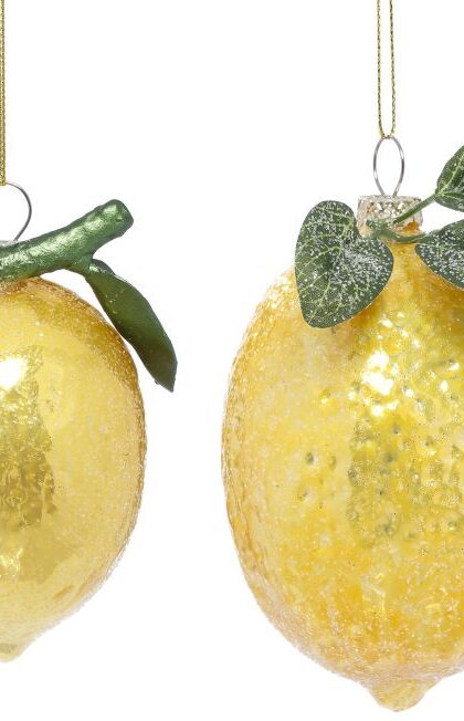 Sparkled Lemon Ornament, Assortment of 2 - 3.5 Inches, Set of 6