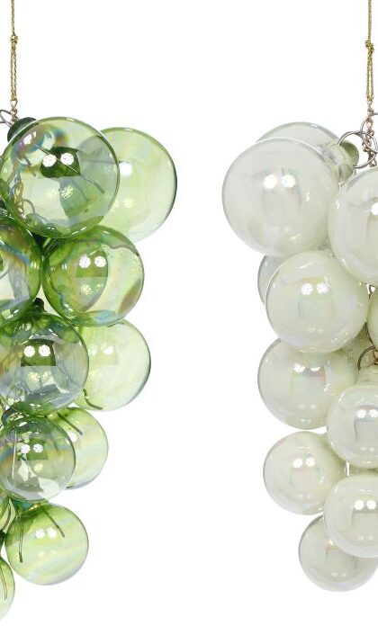 Pearl Grape Cluster Ornament, Assortment of 2 - 9 Inches, Set of 6