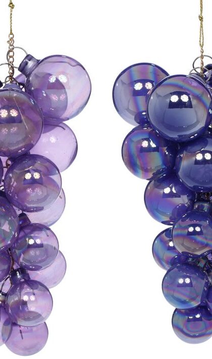 Pearl Grape Cluster Ornament, Assortment of 2 - 9 Inches, Set of 6