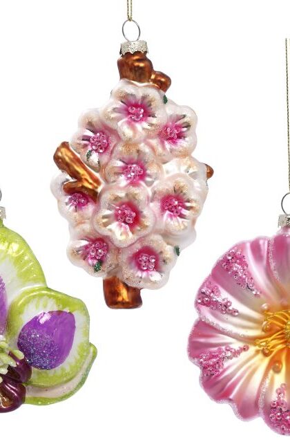 Orchid Flower Ornament, Assortment of 3 - 4 Inches, Set of 6