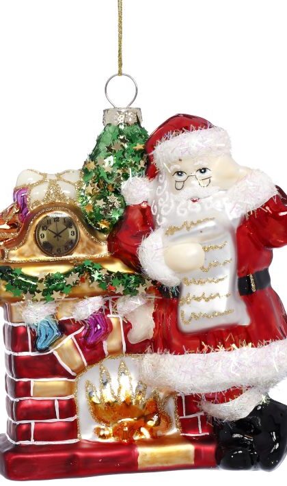 Santa by Fireplace Ornament - 5.5 Inches, Set of 6