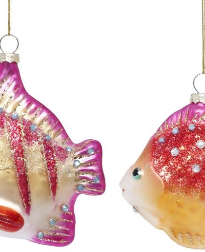 Glittered Fish Ornament, Assortment of 2 - 5 Inches, Set of 6