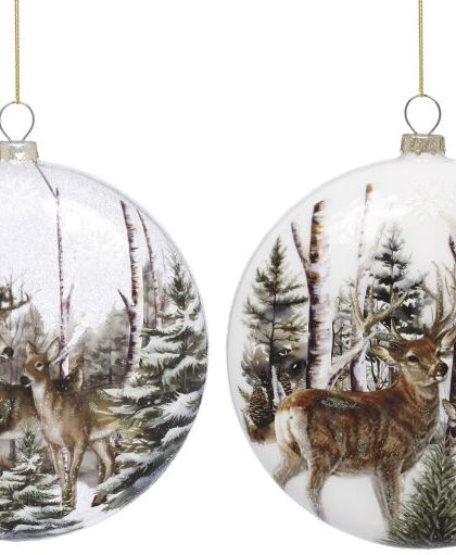 Deer Forest Ball Ornament, Assortment of 2 - 5.5 Inches, Set of 6
