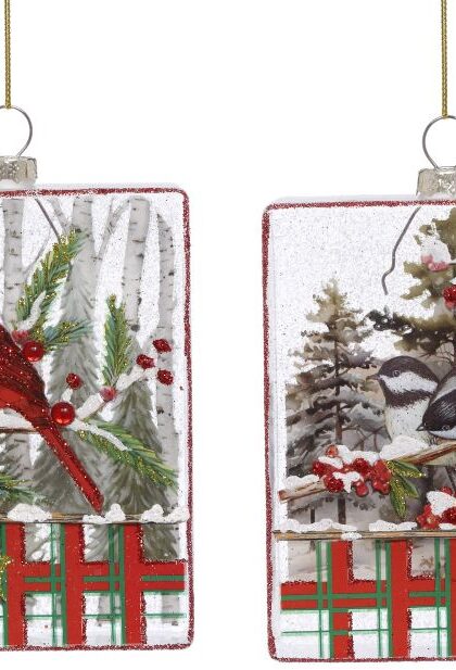 Cardinal Plaid Rectangle Ornament, Assortment of 2 - 6 Inches, Set of 6