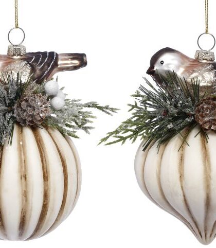 Ribbed Festive Ornament, Assortment of 2 - 5.5 Inches, Set of 6