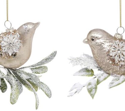 Glittered Bird Ornament, Assortment of 2 - 5 x 3 Inches, Set of 6