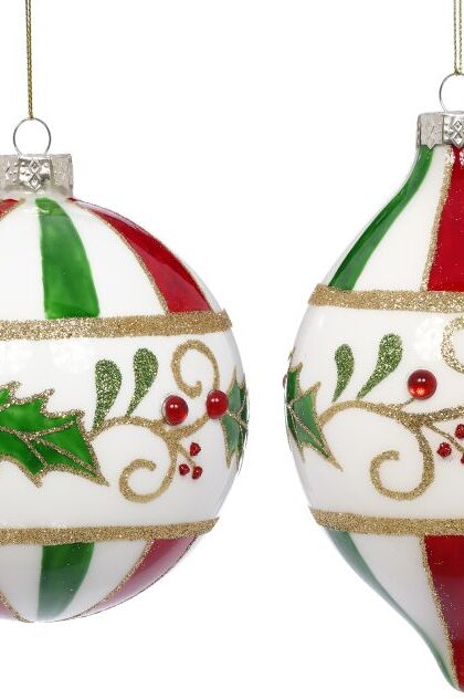 Striped Holly Swirl Ornament, Assortment of 2 - 5 Inches, Set of 6