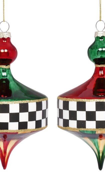 Diamond Check Finial Ornament, Assortment of 2 - 6 Inches, Set of 6