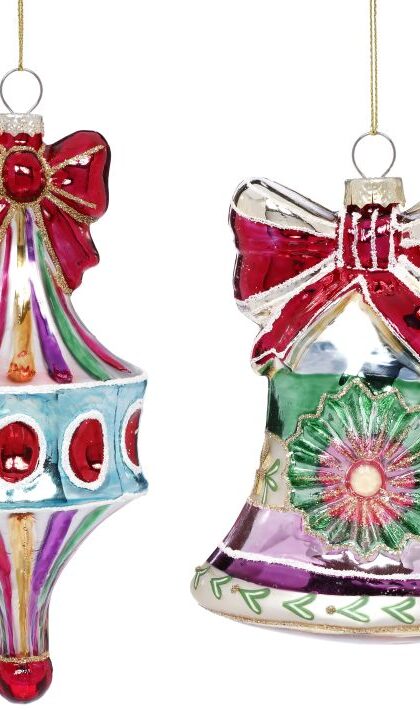 Festive Bell with Bow Ornament, Assortment of 2 - 5 to 7 Inches, Set of 6