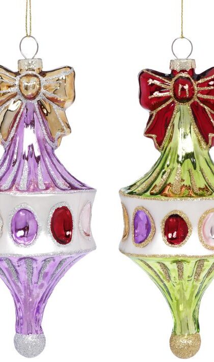 Jeweled Finial with Bow Ornament, Assortment of 2 - 7 Inches, Set of 6