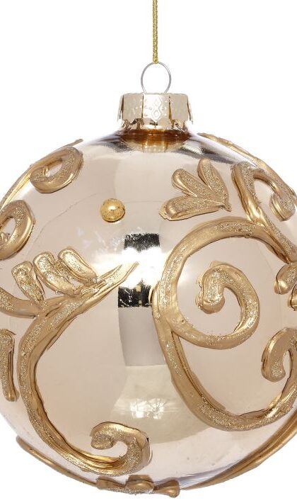 Gold Scroll Ball Ornament - 5 Inches, Set of 6