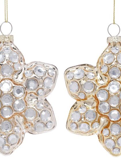 Crystal Star Flower Ornament, Assortment of 2 - 4.5 Inches, Set of 6