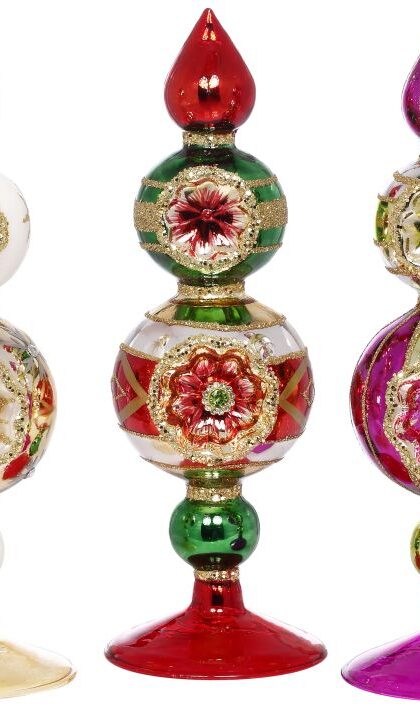 Triple Stack Finial Ornament, Assortment of 3 - 9 Inches, Set of 6