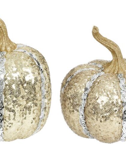 Sequined Halloween Pumpkin, Assortment of 2 - 8-9 Inches, 39-43598-GLD