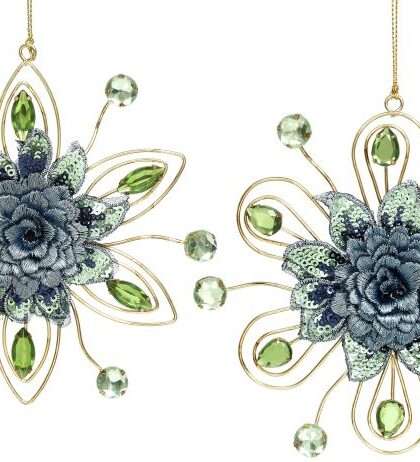 Jeweled Floral Ornament, Assortment 2 - 5.25 Inches, Set of 6