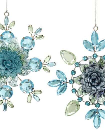 Blue Jeweled Snowflake Ornament, Set of 2 - 5 Inches