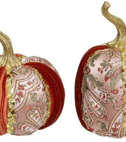 Floral Orange Pumpkin, Set of 2 - 8 x 5 Inches
