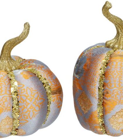 Plaid Orange Pumpkin, Set of 2 - 8 x 5 Inches