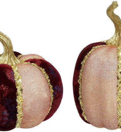 Glitter Burgundy/Pink Pumpkin, Set of 2 - 8 x 5 Inches