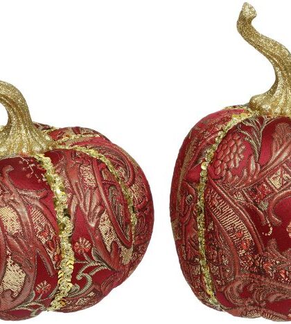 Floral Burgundy Pumpkin, Set of 2 - 8 x 5 Inches